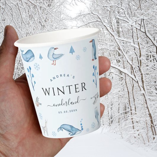 北極アニマルズブルー冬オンダーランド1歳の誕生日 紙コップ