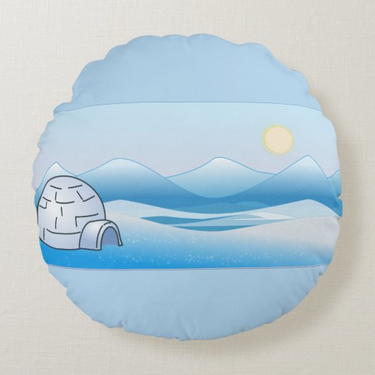 北極イグルーの青い円形の枕 ラウンドクッション (正面)