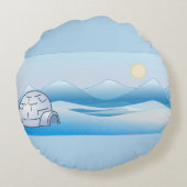 北極イグルーの青い円形の枕 ラウンドクッション (裏面)