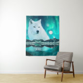 北極オオカミと魔法の夜　オーロラ タペストリー (インサイチュ)