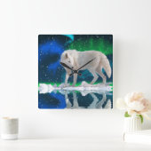 北極オオカミ、雪及びオーロラの野性生物の芸術の時計 スクエア壁時計 (ホーム)