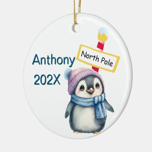 北極カスタマイズペンギンのクリスマス セラミックオーナメント (左)