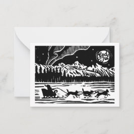 北極カードにドッグスリー付きクリスマスサンタ ノートカード