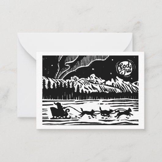 北極カードにドッグスリー付きクリスマスサンタ ノートカード (正面)