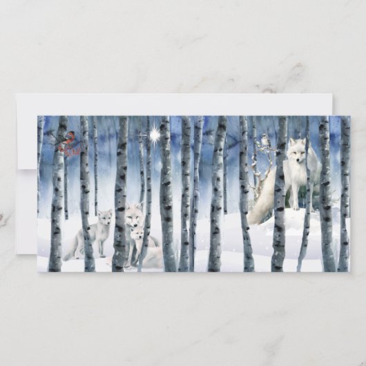 北極キツネウィンターウッズとスターホリデーカード シーズンカード (正面)