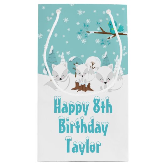 北極キツネウィンターブルーハッピーバースデースモールギフト スモールペーパーバッグ (裏面)