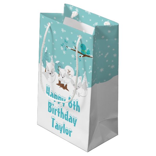 北極キツネウィンターブルーハッピーバースデースモールギフト スモールペーパーバッグ (裏面アングル)
