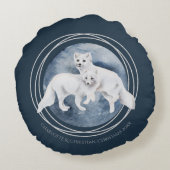 北極キツネカップル冬のクリスマスパーソナライズされた ラウンドクッション (裏面)