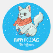 北極キツネクリスマスアニマル雪の冬の休日 ラウンドシール (正面)