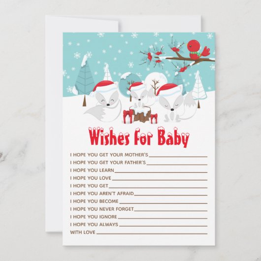 北極キツネクリスマスウッドランドがベビーを願う 招待状 (正面)