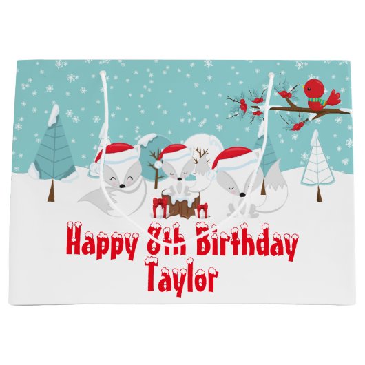 北極キツネクリスマスウッドランドハッピーバースデーラール ラージペーパーバッグ (正面)