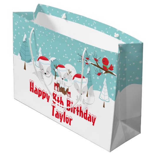 北極キツネクリスマスウッドランドハッピーバースデーラール ラージペーパーバッグ (裏面アングル)