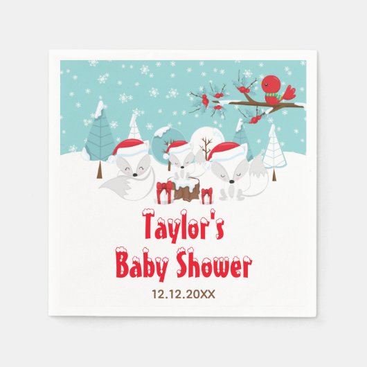 北極キツネクリスマスウッドランドベビーシャワー スタンダードカクテルナプキン (正面)