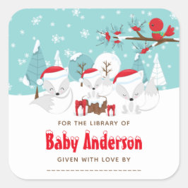 北極キツネクリスマスワンダーランド蔵書票 スクエアシール