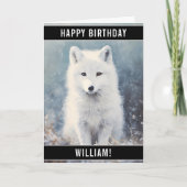 北極キツネパークインザスノーポートレートハッピーバースデー カード (正面)