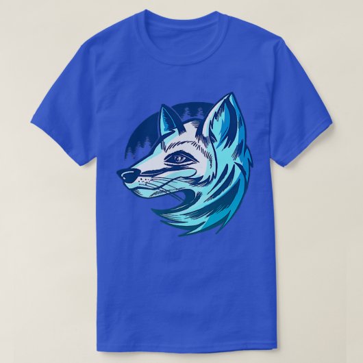 北極キツネムーンランドスケープキツネ顔南極アニメーション Tシャツ (デザイン正面)