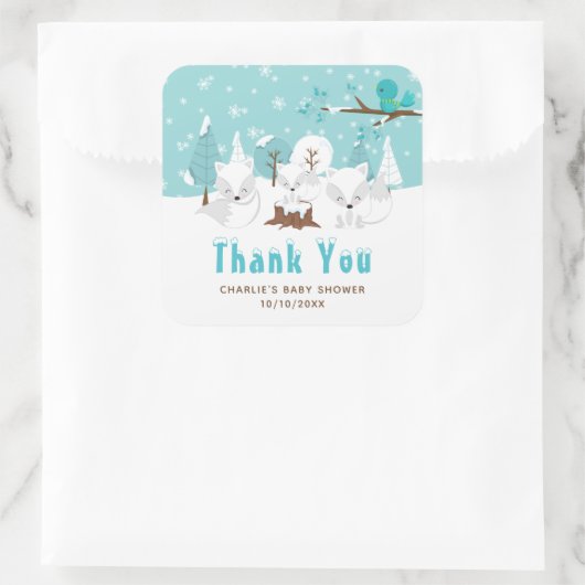 北極キツネ冬の赤ちゃんシャワーありがとう スクエアシール (バッグ)