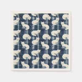 北極キツネ冬クリスマスタータンチェック格子模様2 スタンダードカクテルナプキン