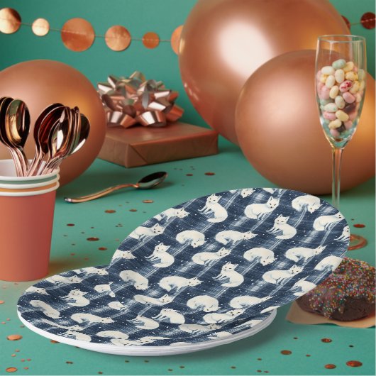 北極キツネ冬クリスマスタータンチェック格子模様2 ペーパープレート (複数)