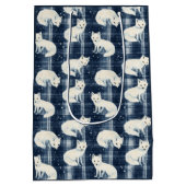 北極キツネ冬クリスマスタータンチェック格子模様2 ミディアムペーパーバッグ (裏面)