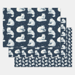 北極キツネ冬クリスマスタータンチェック格子模様3 ラッピングペーパーシート