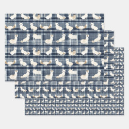 北極キツネ冬クリスマスタータンチェック格子模様4 ラッピングペーパーシート