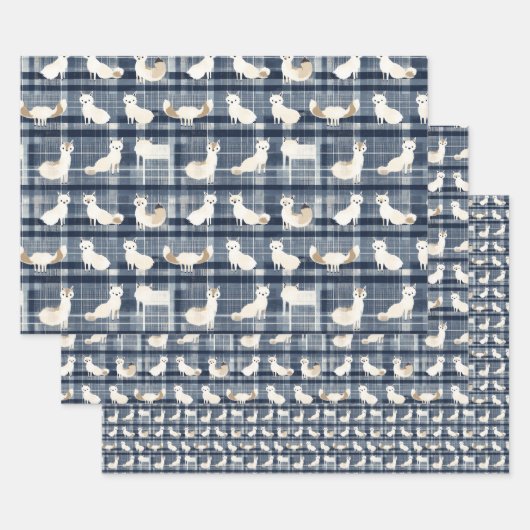 北極キツネ冬クリスマスタータンチェック格子模様4 ラッピングペーパーシート (セット)