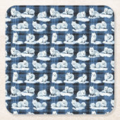 北極キツネ冬クリスマスタータンチェック格子模様 スクエアペーパーコースター (正面)