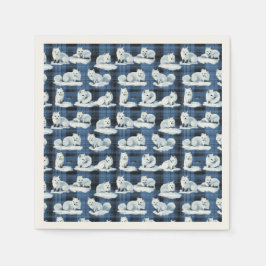 北極キツネ冬クリスマスタータンチェック格子模様 スタンダードカクテルナプキン