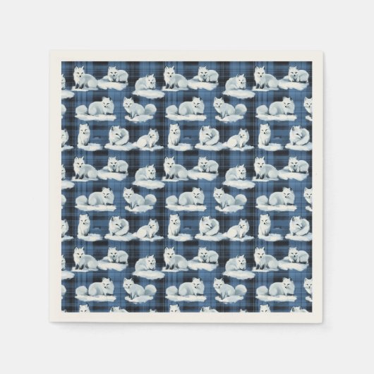 北極キツネ冬クリスマスタータンチェック格子模様 スタンダードカクテルナプキン (正面)