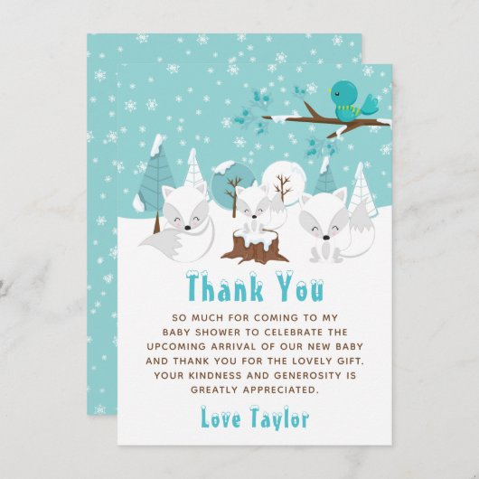 北極キツネ冬ワンダーランドベビーシャワー サンキューカード (正面/裏面)