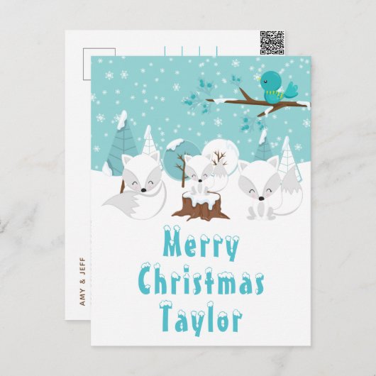 北極キツネ冬ワンダーランドメリークリスマス シーズンポストカード (正面/裏面)