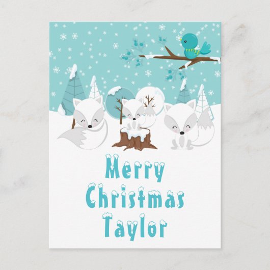 北極キツネ冬ワンダーランドメリークリスマス シーズンポストカード (正面)