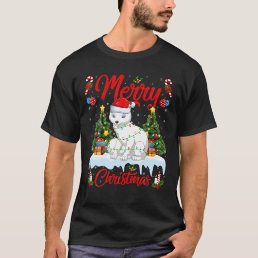 北極キツネ恋人クリスマス照明サンタ北極キツネCh Tシャツ (正面)