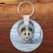 北極キツネ積雪 キーホルダー (正面)