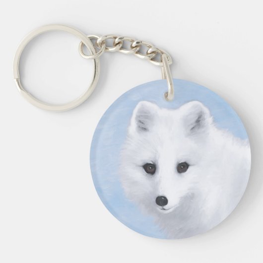 北極キツネ絵画ズ – オリジナル野生生物アート キーホルダー (正面)