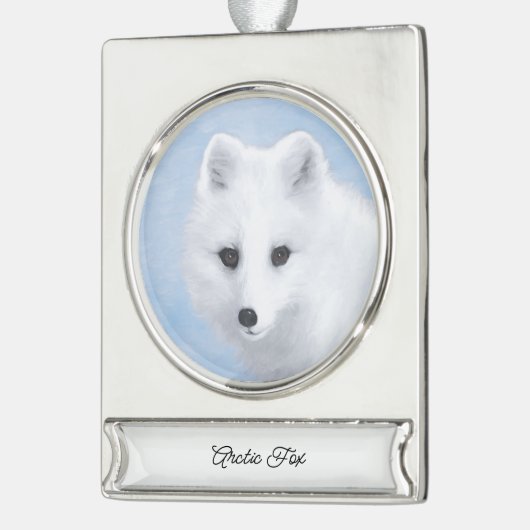 北極キツネ絵画ズ – オリジナル野生生物アート シルバープレートバナーオーナメント (左)
