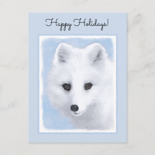 北極キツネ絵画ズ – オリジナル野生生物アート シーズンポストカード (正面)