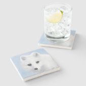 北極キツネ絵画ズ – オリジナル野生生物アート ストーンコースター (横)