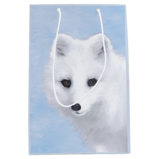 北極キツネ絵画ズ – オリジナル野生生物アート ミディアムペーパーバッグ (正面)