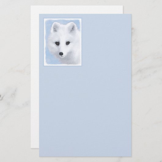 北極キツネ絵画ズ – オリジナル野生生物アート 便箋 (正面/裏面)