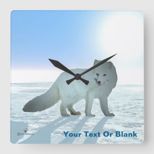 北極キツネ スクエア壁時計 (正面)