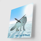 北極キツネ スクエア壁時計 (傾斜)