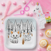 北極キツネ – 冬の風景 ペーパープレート (パーティー)