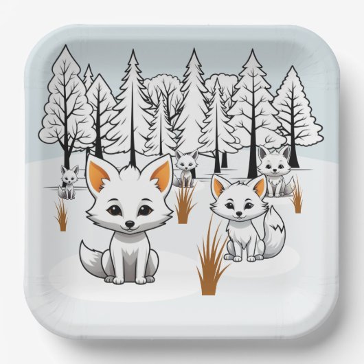 北極キツネ – 冬の風景 ペーパープレート (正面)