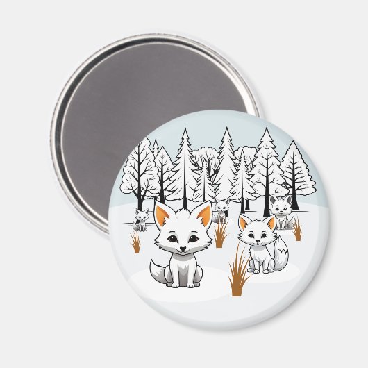 北極キツネ – 冬の風景 マグネット (正面/裏面)