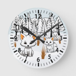 北極キツネ – 冬の風景 ラウンド壁時計
