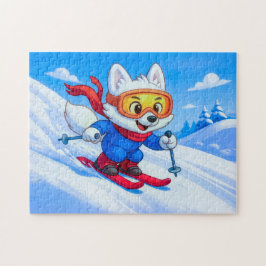 北極ギツネが雪山をスキーで滑降 ジグソーパズル