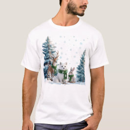 北極ギツネ・ヘラジカ・ノウサギの冬の野生動物トリオ Tシャツ
