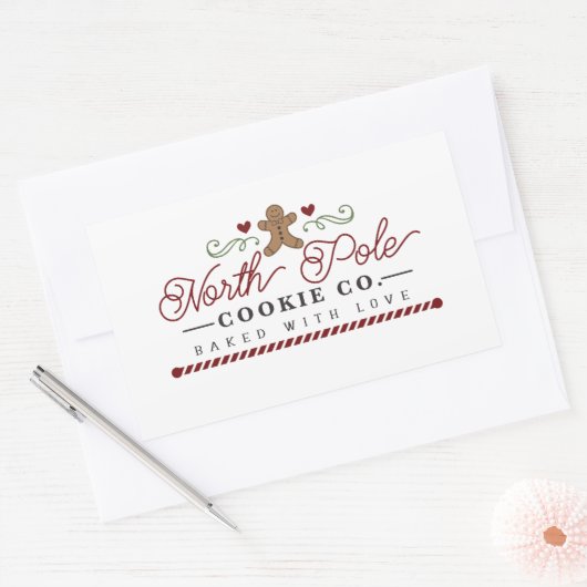北極クッキー会社クリスマス 長方形シール (封筒)